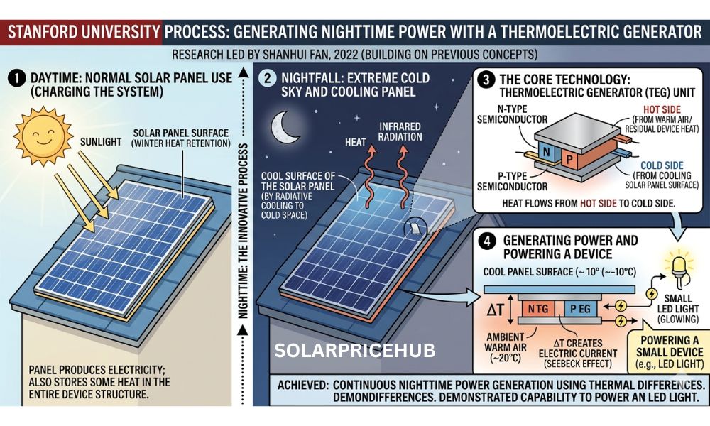 Stanford University; who invented night solar panels