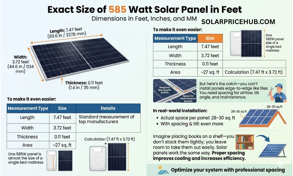 Exact Size of 585 Watt Solar Panel in Feet