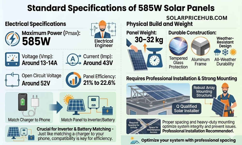 Standard Specifications of 585W Solar Panels