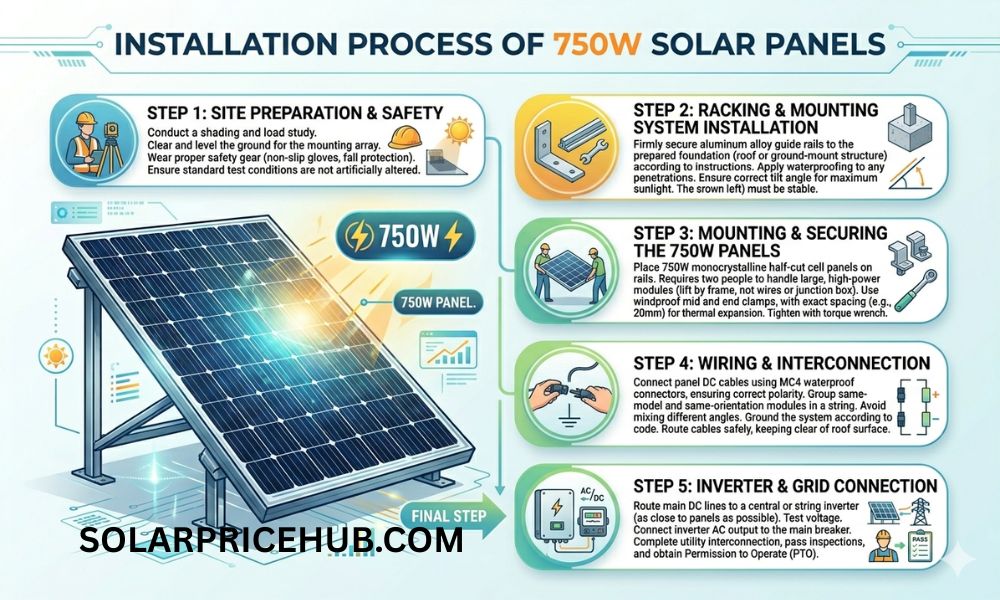 Installation Process of 750W Solar Panels