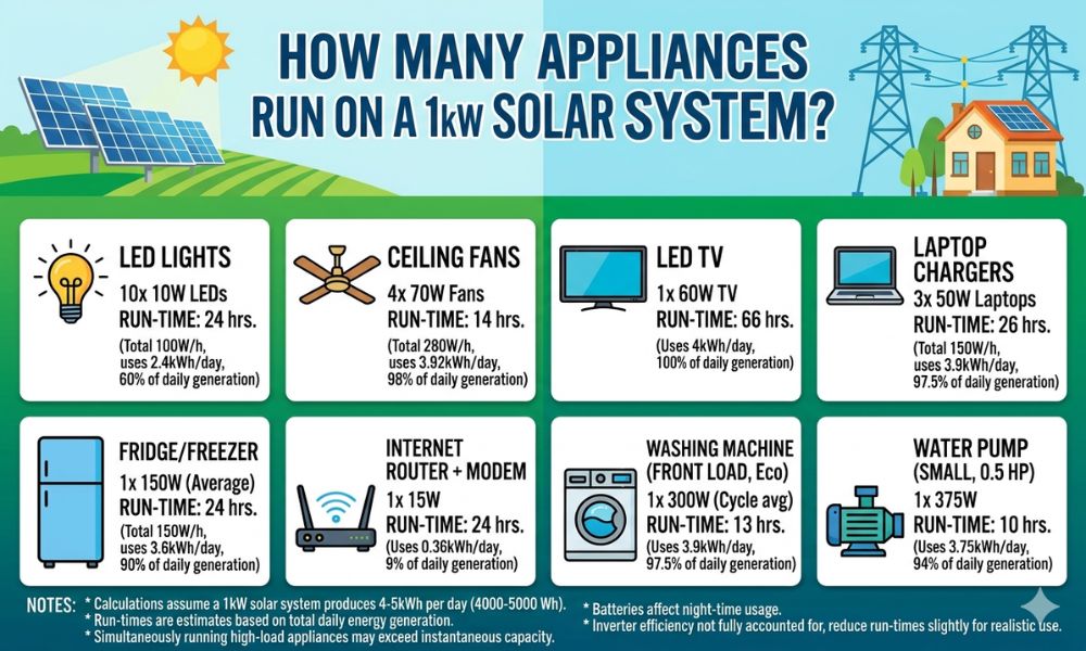 How Many Appliances Run On A 1kw Solar System?