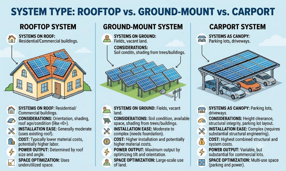 System Type: Rooftop vs. Ground-Mount vs. Carport